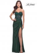 Picture of: Sheer Lace Applique Bodice Dress with Jersey Skirt in Dark Emerald, Style: 31343, Detail Picture 7