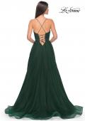 Picture of: Tulle A-Line Gown with Satin Bustier Top in Dark Emerald, Style: 32065, Detail Picture 7