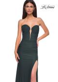 Picture of: Intricately Ruched Strapless Prom Dress with Unique Deep V in Dark Emerald, Style 32923, Detail Picture 7