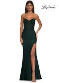 Picture of: Intricate Ruched Corset Bodice Prom Dress with Jersey Skirt in Dark Emerald, Style: 32971, Detail Picture 7