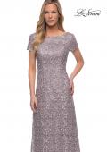 Picture of: Embroidered Lace Long Gown with Short Sleeves in Dark Mauve, Main Picture