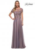 Picture of: Chiffon Evening Gown with Lace Bodice in Dark Mauve, Main Picture