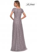 Picture of: Embroidered Lace Long Gown with Short Sleeves in Dark Mauve, Back Picture