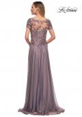 Picture of: Chiffon Evening Gown with Lace Bodice in Dark Mauve, Back Picture