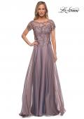 Picture of: Chiffon Evening Gown with Lace Bodice in Dark Mauve, Detail Picture 1