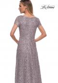 Picture of: Embroidered Lace Long Gown with Short Sleeves in Dark Mauve, Detail Picture 2