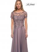 Picture of: Chiffon Evening Gown with Lace Bodice in Dark Mauve, Detail Picture 2