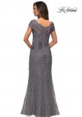 Picture of: Short Sleeve Lace Evening Dress with V Neckline in Dark Platinum, Style: 28099, Detail Picture 5