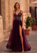 Picture of: Tulle A-Line Gown with Sheer and Beaded Lace Detail in Dark Berry, Style: 31471, Main Picture