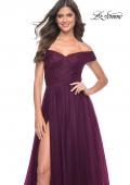 Picture of: A-Line Tulle Prom Dress with Off the Shoulder Top in Dark Berry, Style: 30498, Detail Picture 13