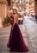 Picture of: Tulle A-Line Gown with Sheer and Beaded Lace Detail in Dark Berry, Style: 31471, Back Picture