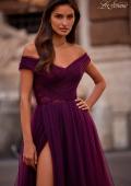 Picture of: A-Line Tulle Prom Dress with Off the Shoulder Top in Dark Berry, Style: 30498, Detail Picture 1