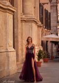 Picture of: Tulle A-Line Gown with Sheer and Beaded Lace Detail in Dark Berry, Style: 31471, Detail Picture 1