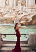 Picture of: Strapless Ruched Net Jersey Gown with Sweetheart Top in Dark Berry, Style: 31899, Detail Picture 2