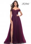 Picture of: A-Line Tulle Prom Dress with Off the Shoulder Top in Dark Berry, Style: 30498, Detail Picture 4