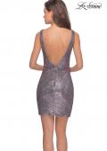 Picture of: Sequined Dress with Faux Wrap Skirt and Open Back in Dark Silver, Style: 28218, Detail Picture 2