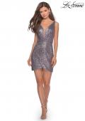 Picture of: Sequined Dress with Faux Wrap Skirt and Open Back in Dark Silver, Style: 28218, Detail Picture 7