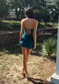 Picture of: Stretch Lace Short Dress with Bustier Top in Dark Berry, Style: 32625, Detail Picture 3