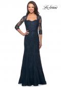 Picture of: Elegant Lace Gown with 3/4 Sleeves and Rhinestones in Dark Teal, Style: 25369, Main Picture