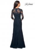 Picture of: Elegant Lace Gown with 3/4 Sleeves and Rhinestones in Dark Teal, Style: 25369, Back Picture