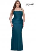 Picture of: Ruched Jersey Plus Dress with Lace Up Back in Dark Teal, Style: 32195, Main Picture
