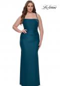 Picture of: Ruched Jersey Plus Dress with Lace Up Back in Dark Teal, Style: 32195, Detail Picture 3