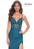Picture of: Illusion Lace Bodice Prom Dress with Rhinestones in Dark Teal, Style: 31988, Main Picture