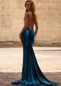 Picture of: Metallic Jersey Dress with Low Back and Ruching in Dark Teal, Style 32932, Main Picture