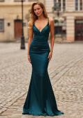 Picture of: Satin Fitted Gown with Strappy Open Back in Dark Teal, Style: 33611, Main Picture