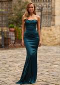 Picture of: Strapless Satin Gown with Ruching and Lace-Up Back in Dark Teal, Style: 33654, Main Picture