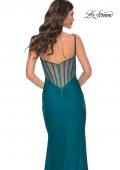 Picture of: Illusion Back with Boning Detail on Jersey Prom Dress in Blue, Style: 32153, Detail Picture 8