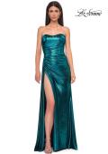 Picture of: Strapless Chic Metallic Jersey Dress with Draped Slit in Dark Teal, Style 32830, Detail Picture 8