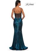 Picture of: Mermaid Metallic Jersey Dress with Draped Neckline in Dark Teal, Style: 32897, Detail Picture 8