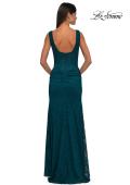 Picture of: Long Stretch Lace Prom Dress with Illusion Corset Waist in Dark Teal, Style: 32943, Detail Picture 8