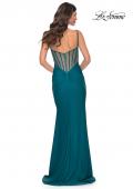 Picture of: Illusion Back with Boning Detail on Jersey Prom Dress in Blue, Style: 32153, Detail Picture 9