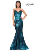 Picture of: Mermaid Metallic Prom Dress with Sweetheart Strapless Top in Dark Teal, Style 32995, Detail Picture 9