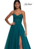 Picture of: Prom Dress with Sparkle Tulle and Ruched Corset Top in Dark Teal, Style: 32680, Detail Picture 10