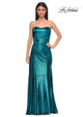 Picture of: Strapless Chic Metallic Jersey Dress with Draped Slit in Dark Teal, Style 32830, Detail Picture 10