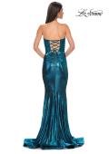 Picture of: Mermaid Metallic Prom Dress with Sweetheart Strapless Top in Dark Teal, Style 32995, Detail Picture 10
