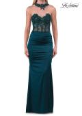 Picture of: Beaded High Neck Lace-Up Jersey Gown in Dark Teal, Style: 33696, Detail Picture 10