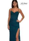 Picture of: Stretch Lace Prom Dress with Illusion Back and Sides in Dark Teal, Style: 32529, Detail Picture 11