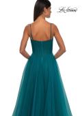 Picture of: Prom Dress with Sparkle Tulle and Ruched Corset Top in Dark Teal, Style: 32680, Detail Picture 11
