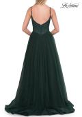 Picture of: Rhinestone Lace A-Line Gown with Sheer Bodice and Slit in Dark Teal, Style: 33674, Detail Picture 11