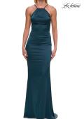 Picture of: Halter Satin Fitted Gown with Open Back in Dark Teal, Style: 33732, Detail Picture 11