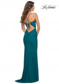 Picture of: Stunning Luxe Jersey Dress with Deep V Neckline in Dark Teal, Detail Picture 12