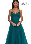 Picture of: Prom Dress with Sparkle Tulle and Ruched Corset Top in Dark Teal, Style: 32680, Detail Picture 12