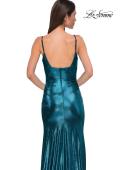 Picture of: Brushed Metallic Jersey Simple Prom Dress with Ruching in Dark Teal, Style 32812, Detail Picture 12