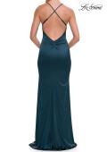 Picture of: Halter Satin Fitted Gown with Open Back in Dark Teal, Style: 33732, Detail Picture 12