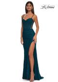 Picture of: Stretch Lace Prom Dress with Illusion Back and Sides in Dark Teal, Style: 32529, Detail Picture 13