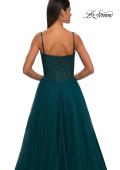 Picture of: Beautiful A-line Tulle Dress with Eyelet Neckline and Lace Top in Dark Teal, Style: 32594, Detail Picture 13